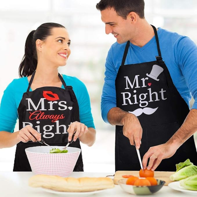 ZOORON Mr & Mrs 2-Piece Kitchen Aprons Set - Anniversary & Wedding Gifts for Couples
