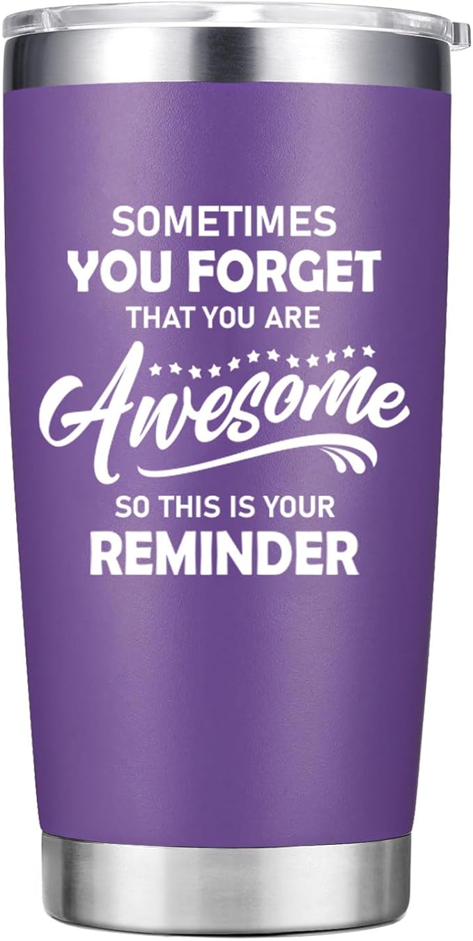 Christmas Gifts for Women - Sometimes You Forget You're Awesome Inspirational Coffee Mug Cup - Thank You Birthday Gifts for Women, Mom, Teacher - Purple 20 oz Tumbler