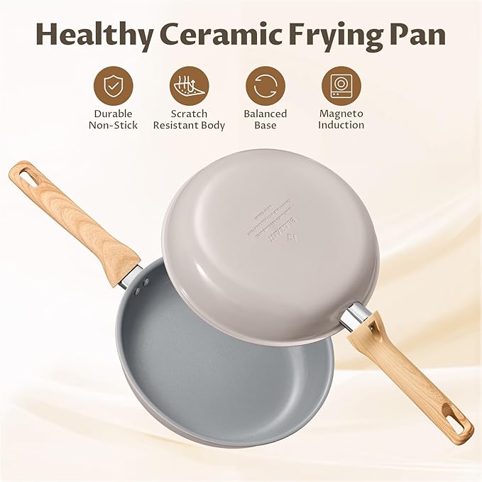Non Stick Frying Pans Set, 3 Pieces Skillet Set, Ceramic Frying Pan, Molecular-bonded Induction Base, Kitchen Chef's Pan, Omelet Pans, PFOA/PFAS/PTFE Free, Compatible with All Stovetops