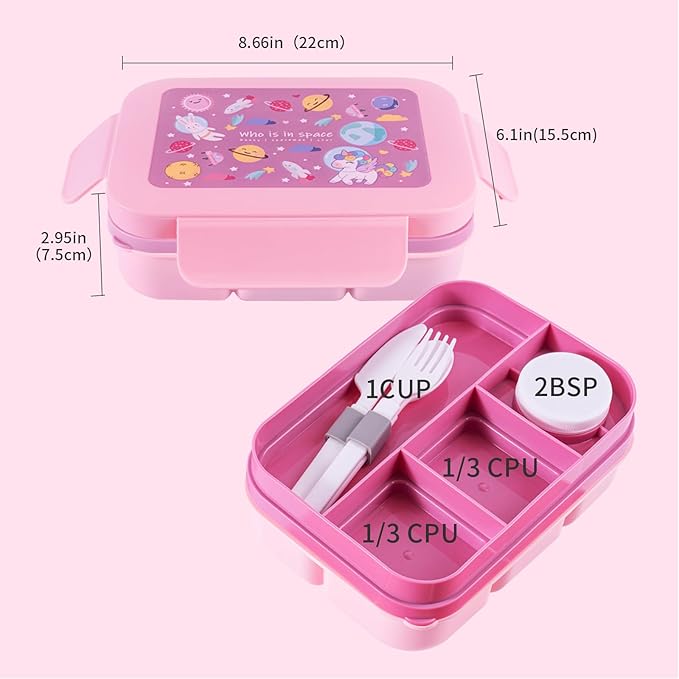 Leak-Proof, 8-Compartment Bento-Style Lunch Box - Ideal Portion Sizes for Ages 6+, Durale, Drop-Proof, Dishwasher Safe, & Made with BPA-Free Materials (pink)