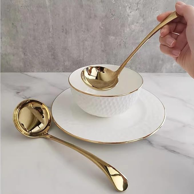 Gravy Ladle, Sauce Ladle,18/10 Stainless Steel, 7.9 inch, Gold, Dishwasher Safe, Set of 2