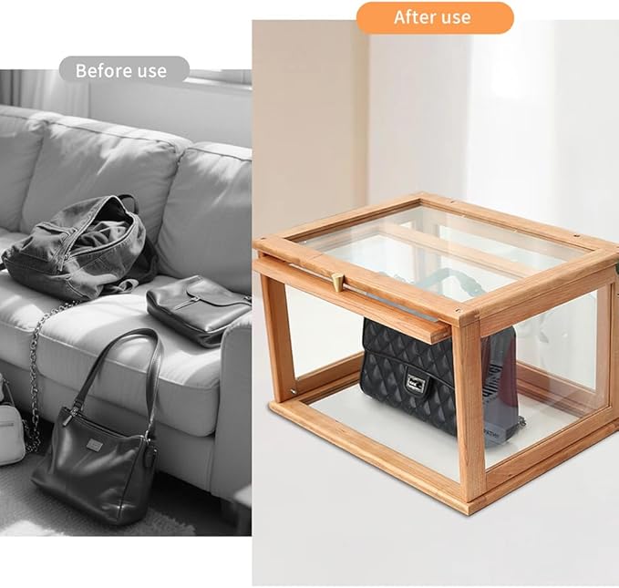 Bamboo Bread Box For Kitchen Countertop, Clear Acrylic Display Case, Bread Bin With Door, Acrylic Storage Containers For Bread, Handbag, Purse, Collectibles, Cosmetic (2)