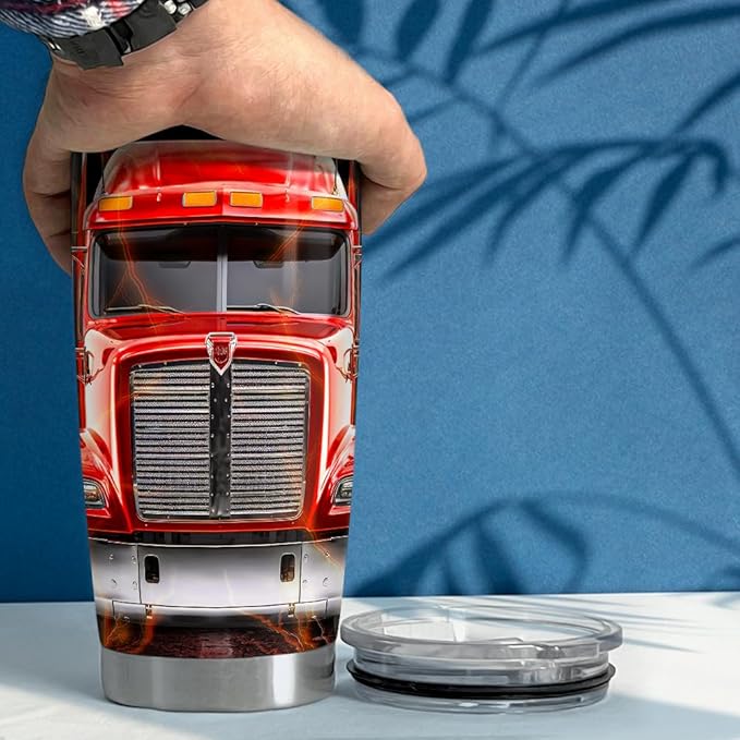 SANDJEST Trucker Tumbler 20oz Stainless Steel Insulated Coffee Travel Mug Cup - Gift for Men, Dad, Truckers, Christmas, Birthday