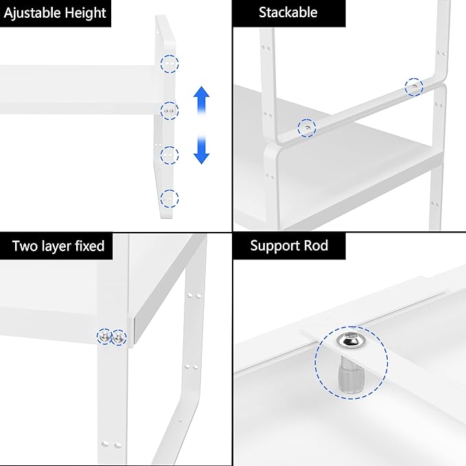 SANNO Expandable Cabinet Shelf Organizer,Spice Rack Adjust Height Large Kitchen Cupboard Organizer Stackable Counter Shelf Expandable Shelves, Counter Pantry, White,3 Pack
