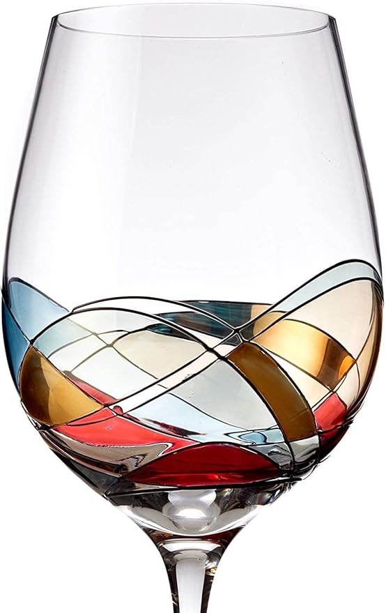 Bezrat Wine Glasses Hand Painted - Set of 2 - Women Wine Gift - Wine Lover Glass - Beautiful Glassware Gifts Ideas for Women Inspired by 'Duomo di Milano' Mothers Day - 14 oz (Red)