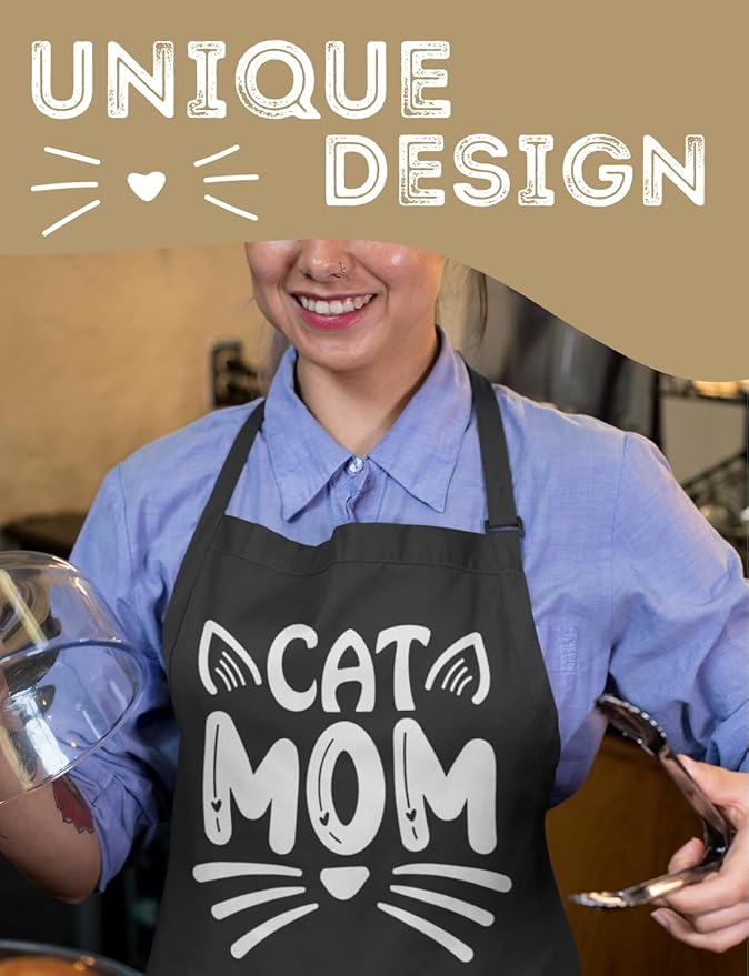 InnoBeta Cat Lover Gifts, Funny Apron with Pockets and Adjustable Neck Strap, Cat Gifts