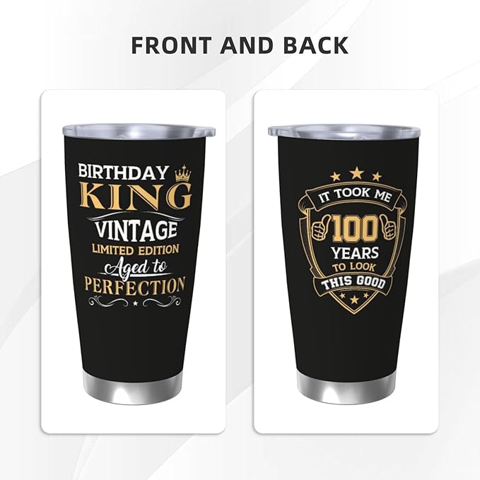 100th Birthday Gifts for Him, 100th Birthday Gifts for Men, Gift for 100 Year Old Man Tumbler, 20oz Coffee Tumbler, 100 Year Old Gifts for Men Coffee Mugs