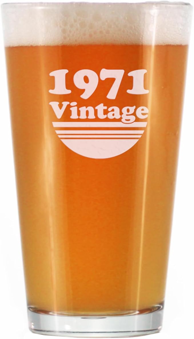 Vintage 1971 Pint Glass for Beer - 54th Birthday Gifts for Men or Women Turning 54 - Fun Bday Party Decor - 16 oz