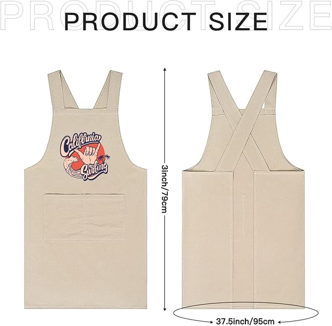Cotton Linen Apron Non-tie Cross Back Kitchen Apron with Pockets Soft Comfortable Durable for Cooking Baking Gardening (Khaki)