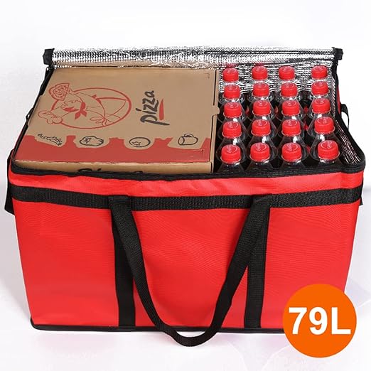Bodaon 4-Pack Insulated Food Delivery Bag, XXX-Large Meal Grocery Tote Insulation Bag for Hot and cold Food, Commercial, Large Capacity Reusable Warming Bag, Red
