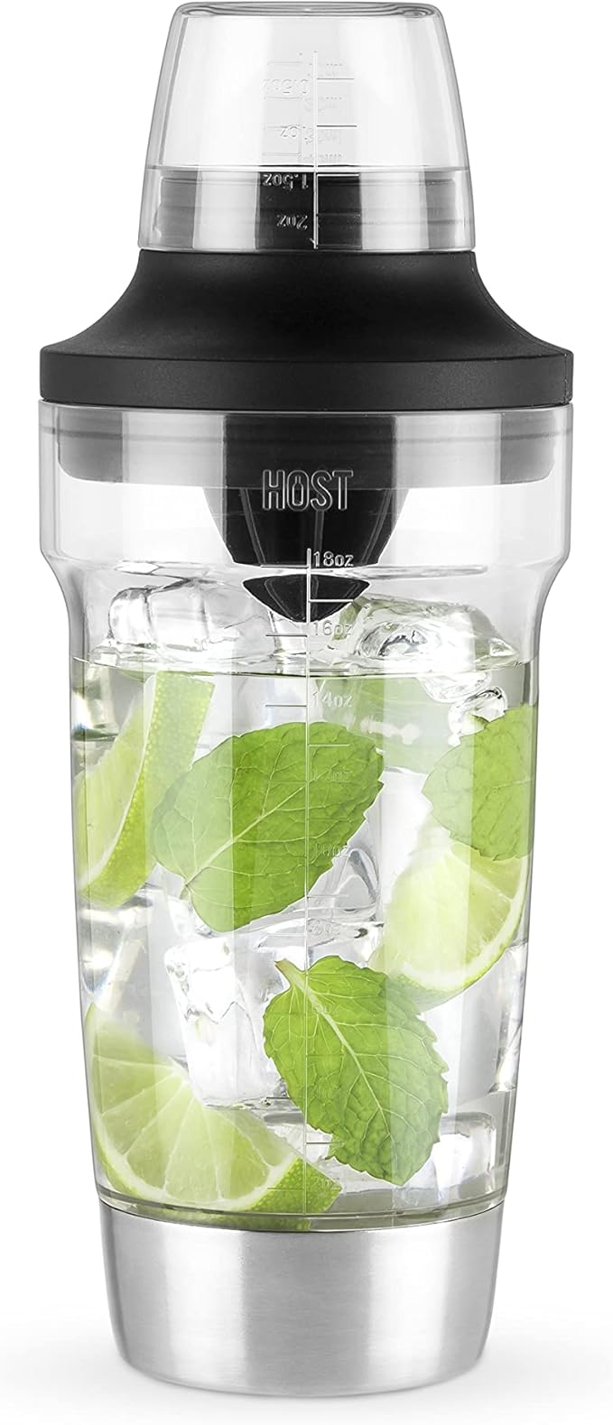 Host All in One Cocktail Shaker Set with Measurements, Reamer, Bottle Opener, Strainer and Jigger for Cold Brew Cocktails, Home Bar, Bartending, Camping, Picnic, Outdoor Party, On the Go, 18 oz