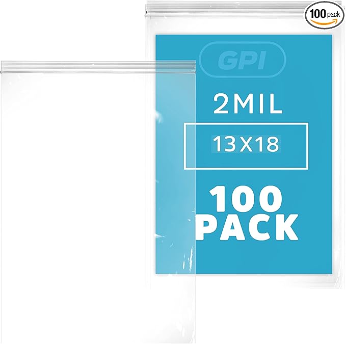 GPI - 2.5 Gallon Extra-large Zip Bags, 13" x 18" Large Reclosable Lock Zip Bags, Clear Plastic Zipper Storage Bags with Zip Top Lock for Freezer, Clothing, Food, Supplies - 100 Count