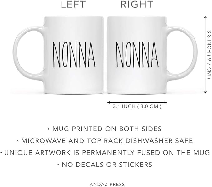 Andaz Press Simple Rustic Farmhouse Kitchen Decor 11oz. Ceramic Coffee Tea Mug Gift, Nonna, 1-Pack, Birthday Christmas Gift Ideas for Family, Friends