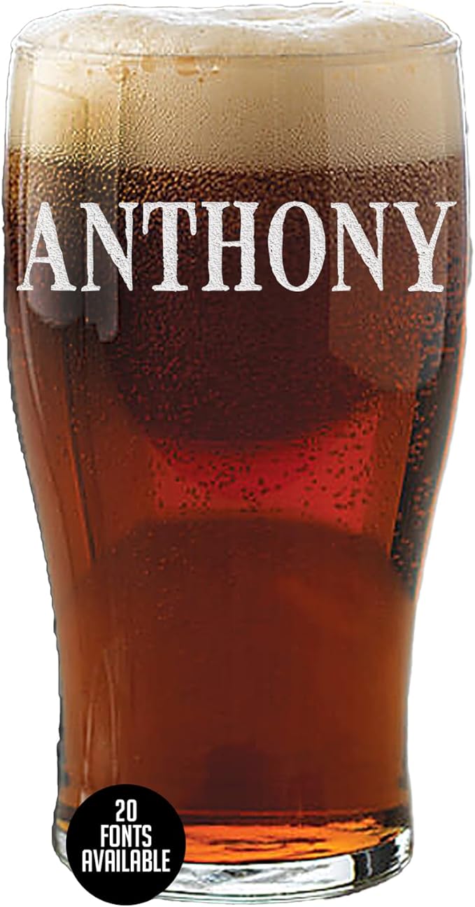 Personalized Etched 20oz Pub Pint Glass – Beer Gifts for men, Custom Engraved Drinking Glasses, Customized Retirement, Birthday for Him, Gifts for Dad Fathers Day, Groomsmen, Wedding, Vertical Name