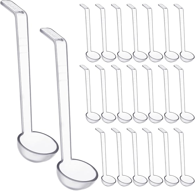 20 Pcs 1 oz Plastic Small Ladles with 7 Inches Long Handle, Mini Ladle for Serving Salsa Sauce Dressing Punch Bowl Sauces and Toppings (Clear)