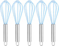 HARFINGTON 5Pcs Silicone Whisk 8" Kitchen Whisk Wire Whisks Beater with Stainless Steel Handle for Egg Milk Whisking Blending Beating & Stirring, Blue