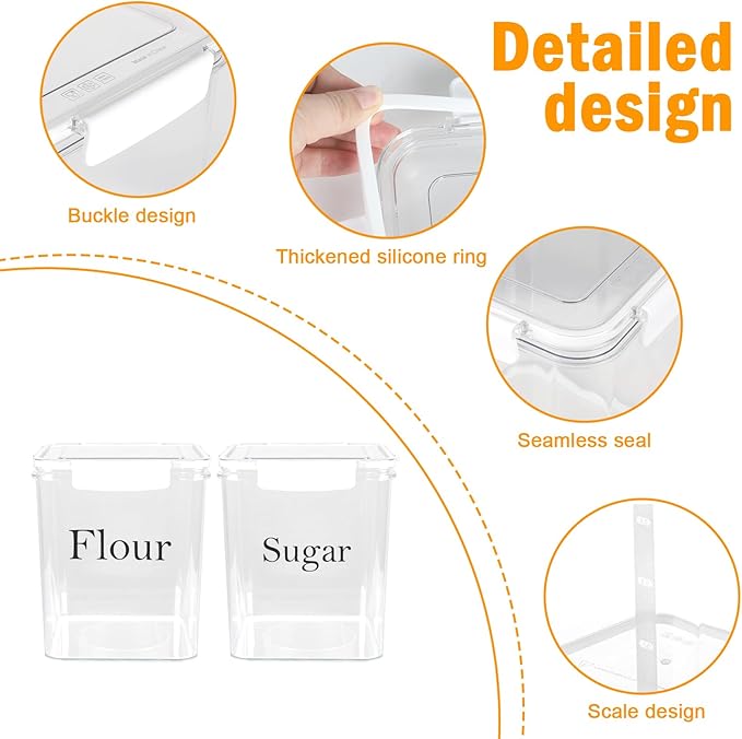 Airtight Food Storage Containers with Lids,2Pcs Kitchen and Pantry Organization Set for Flour, Sugar, Cereal, Dry Food, Brown Sugar,BPA Free Plastic Canisters for Kitchen, Pantry Organization