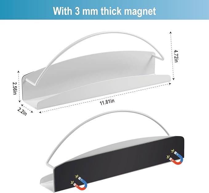 2 Pcs Magnetic Metal Book Shelves, 11.8'' x 4.7'' x 2.2'', Special for Whiteboard, Classroom and Fridge Storage, Holds up to 12 lbs