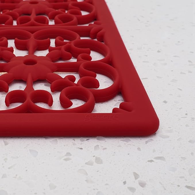 GASARÉ, Extra Large, Thick, Silicone Trivet for Hot Dishes, Pots, and Pans, Heat Resistant Mat for Countertop, Hot Pad for Kitchen, Easy to Clean, 12 x 10.9 x 3/8 Inches, Red