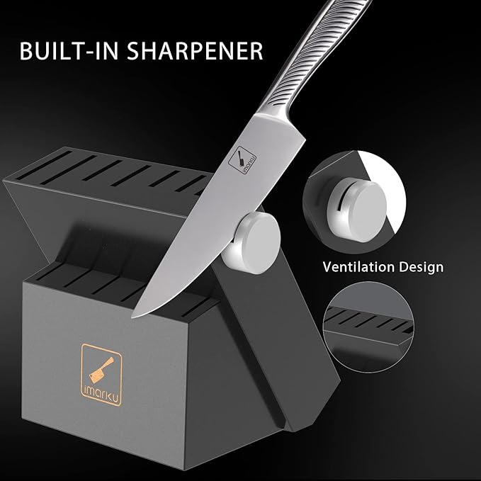 Knife Block Set, 14Pcs High Carbon Stainless Steel Knife Set with Block, Kitchen Knife Set Black, Dishwasher Safe, Build-in Sharpener