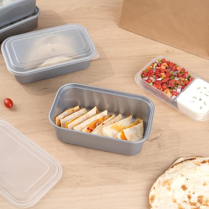 Restaurantware Futura 43.9 Ounce Meal Prep Containers With Lids 100 Microwavable To Go Containers - Inserts Sold Separately Disposable Silver Plastic Food Containers With Lids