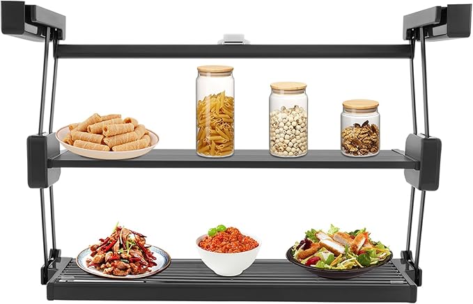 2-Tier Pull-down Kitchen Spice Rack, Spice Drawer Organizer Shelf for Small Space, Height Adjustable Heavy Duty Metal Basket, for kitchens, bedrooms, balconies, offices