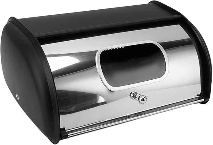 Bread Box, Multifunctional Bread Storage Holder Iron Keep for Home, Stainless Steel Bread Storage Bin with Lid (Black)
