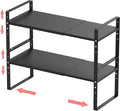 Expandable Stackable Spice Rack Cabinet Shelf Organizer in Cabinets Shelves Kitchen Cupboard Organization Stack up Racks Pantry Countertop Storage Large/Black 2 Packs