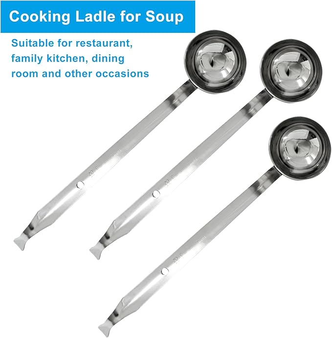 Piutouyar 3 Pcs 3 oz Soup Ladle Set, Stainless Steel Ladle with Long Hooked Handles Kitchen Cooking Serving Ladle Accessories for Cooking Soup Sauce Stews
