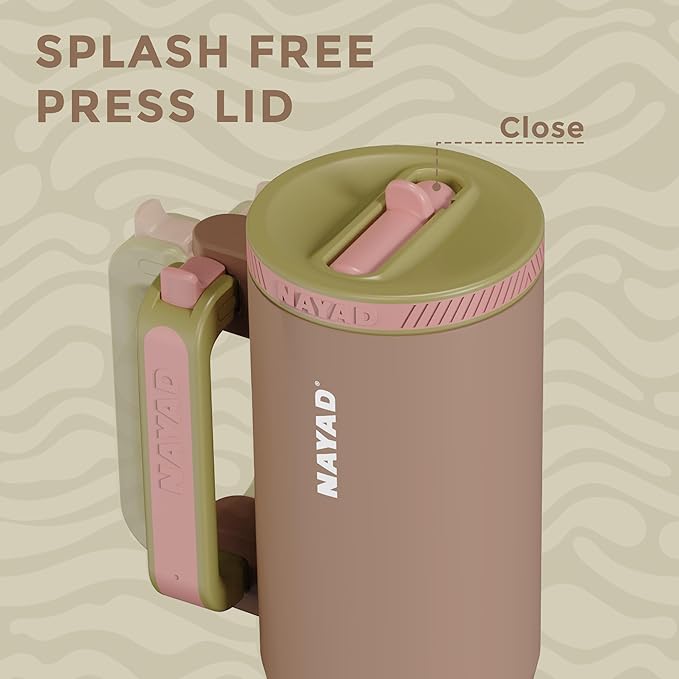 NAYAD 22 oz Flip Straw Tumbler with Handle & 10oz Snack Container Insulated Stainless Steel Water Bottle with Foldable Handle Dual Lids for Travel Gym Car Daily Use Christmas gifts(Light brown)
