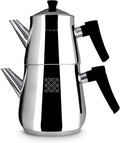 Serenk Definition Stainless Steel Teapot Set, 1L Teapot & 2L Lower Pot, Double-Stacked Design, Induction Compatible, Mirror Polished Finish, Tea Kettle for Home