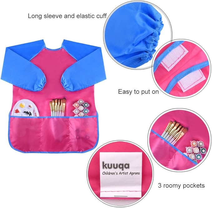 KUUQA Waterproof Children Art Smock Kids Art Aprons, Painting Supplies (Paints and brushes not included)