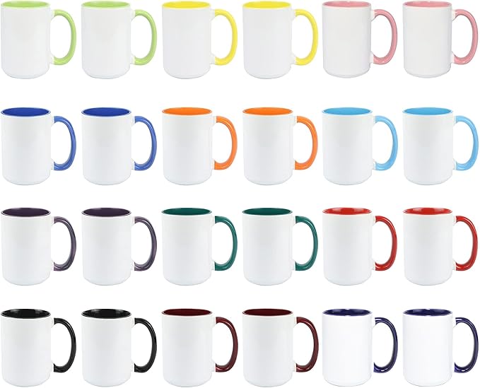 Ceramic 15oz Sublimation Coffee Mug, 12 Assorted Colors, Case of 24