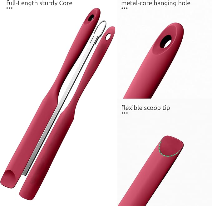 U-Taste Silicone Jar Spatula for Sourdough Starter: Long Skinny Food-Grade Jam Spreader, Sturdy Stirring Stick Bowl Scraper with Flexible Spoon Tip, Mixing Icing Tool, Peanut Butter Knife (Red)
