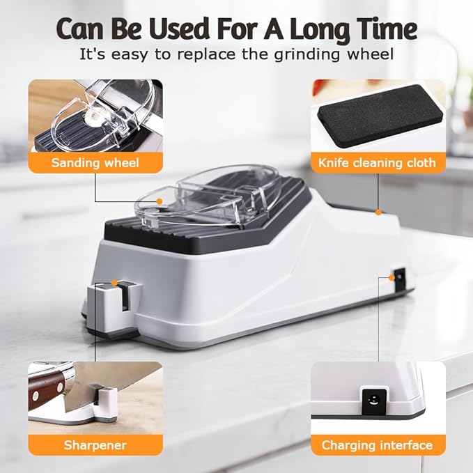USB Electric Knife Sharpener, With Replacement Grinding Tools, Double Sided Knife Sharpener, Stable Non-slip Base, Quick Sharpening & Polishing (1Set)