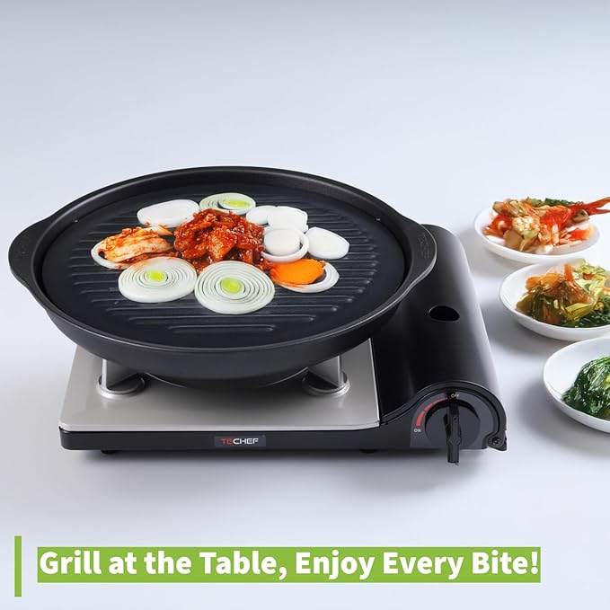 TECHEF - TRUE GRILL PAN SET (Standard & Dome) - Stovetop Nonstick Indoor/Outdoor Smokeless BBQ Grill Set, including a Grill Plate and Aluminum Drip Tray