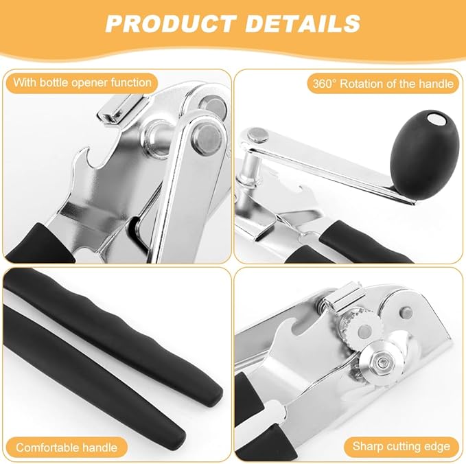 2 pcs Can Opener Manual,Can Opener with Magnet,Can Openers Hand Held Heavy Duty,Bottle Opener,Can Opener Manual Hand Crank,Classic Multifunction Can Opener,Can Opener Smooth Edge