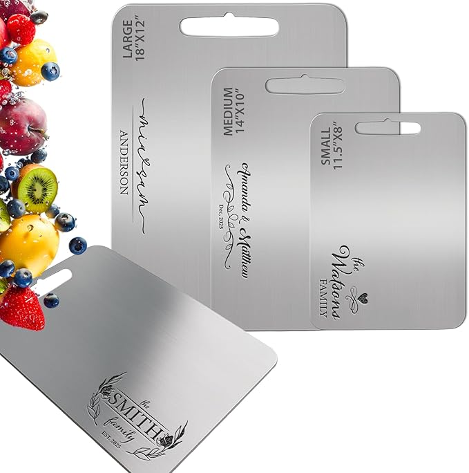 Personalized Titanium Cutting Board, Custom Engraved Name, Cutting Board for Kitchen, Premium Stainless Steel & Titanium Chopping Board for Wedding, Anniversary, Housewarming, or Christmas Gift