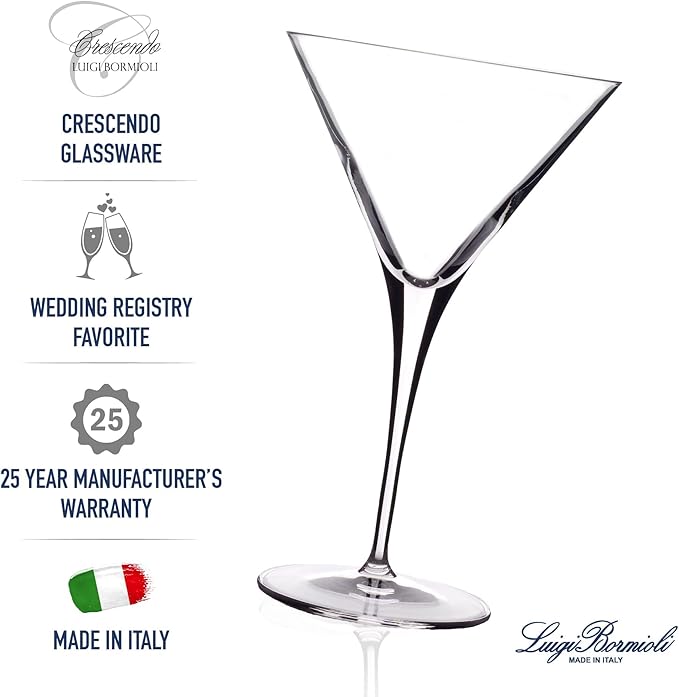 Luigi Bormioli Crescendo 10 Oz Martini Glasses, Set of 4, Crystal Cocktail Glasses, Dishwasher Safe Martini Glass, Made in Italy