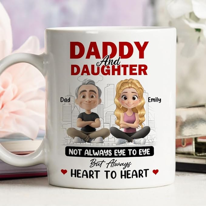 Wrappiness Dad And Daughter Personalized Coffee Mug - Not Always Eyes to Eyes But Always Heart to Heart, Thoughtful Gifts for Daughter from Dad, Mothers Day Birthday Gift from Father