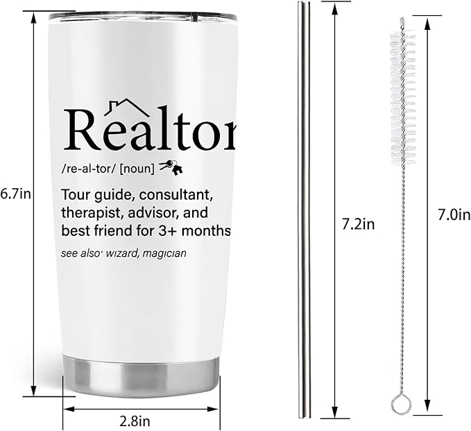 Realtor Gifts, Real Estate Agent Gifts, Closing Gifts For Realtor, 20oz Stainless Steel Tumbler with Lid Straw
