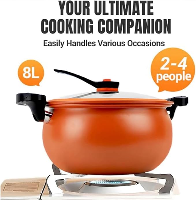 Multifunctional Large Capacity Non-Stick Pressure Cooker, Micro Pressure Cooker Pot, Non-Stick Surface, Visual Glass Lid, with Lid for Culinary Styles (Pumpkin shape-8L)