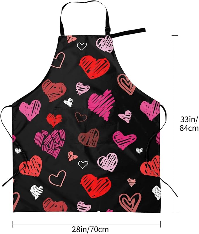 Apron for Women Men Hearts Aprons With Pockets Adjustable Washable Aprons for Cooking Baking Kitchen