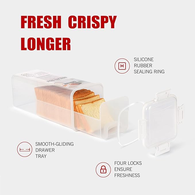 2 Pack Bread Storage Container with Tray, Plastic Bread Box with Airtight Lid, Bread Keeper for Homemade Bread, Toast, Bagel, Donut(white 2 pack)