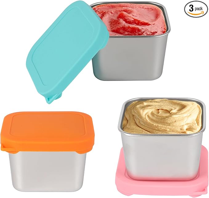 6oz Stainless Steel Sauce Containers with Lids, Leakproof Reusable Salad Dressing Containers for Lunch Boxes Picnics Travel, Dishwasher Safe Food Storage. 3 pcs