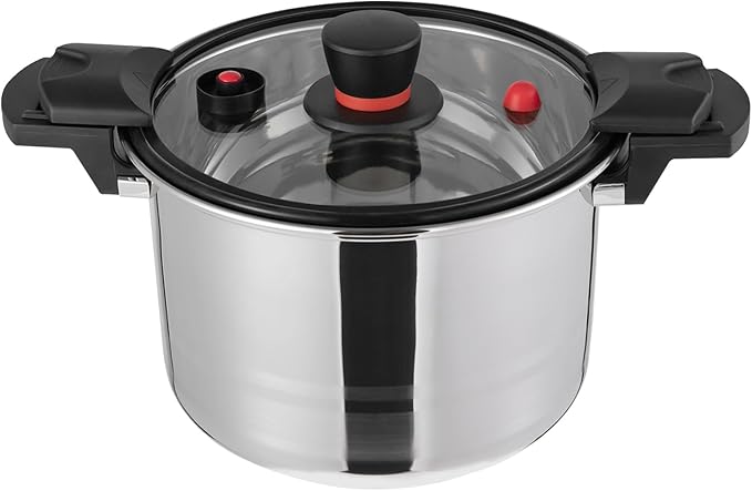 7.4Qt Pressure Pot, 60Kpa Pressure Canner Cooker with One-hand Operating Glass Lid, Stainless Steel Instant Fast Cooking Pot Suit for Family of 6-7 (Silver)