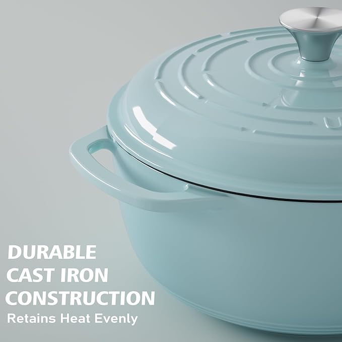 Umite Chef 6QT Enameled Cast Iron Dutch Oven with Lid, Versatile Heavy-Duty Cookware Pot for Baking Bread, Braising, Soups & Stews, Oven & Stovetop Safe with Heat Resistant Gloves（Blue）