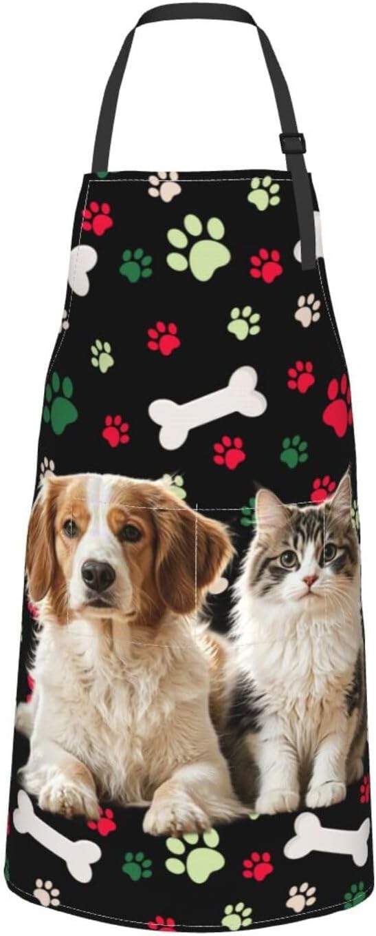 Custom Dog Face Apron for Men Women, Personalized Photo Bib Apron with Pockets, Customized Chef Aprons