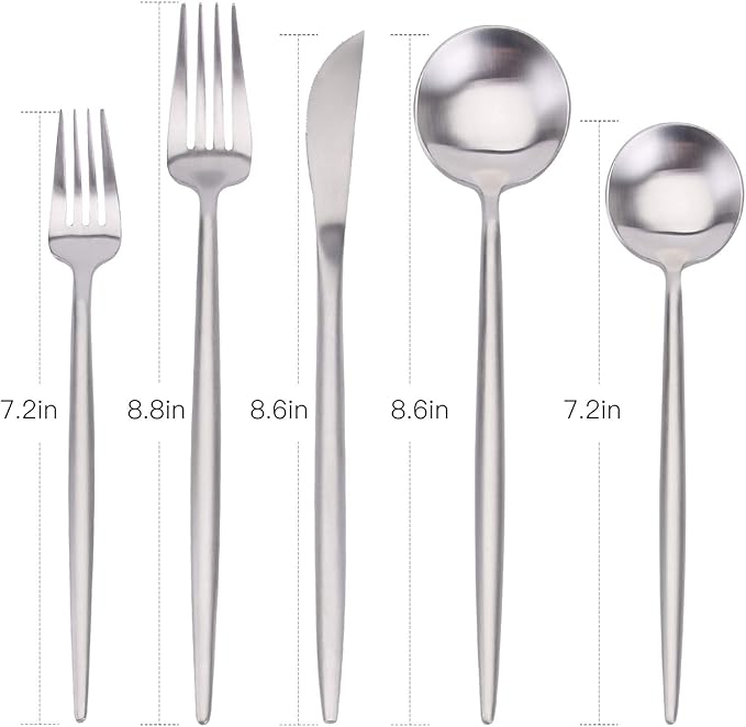 Matte Silverware Set, Bysta 20-Piece Stainless Steel Flatware Set Cutlery Set Service For 4, Satin Finish, Dishwasher Safe, Nice Gift Box