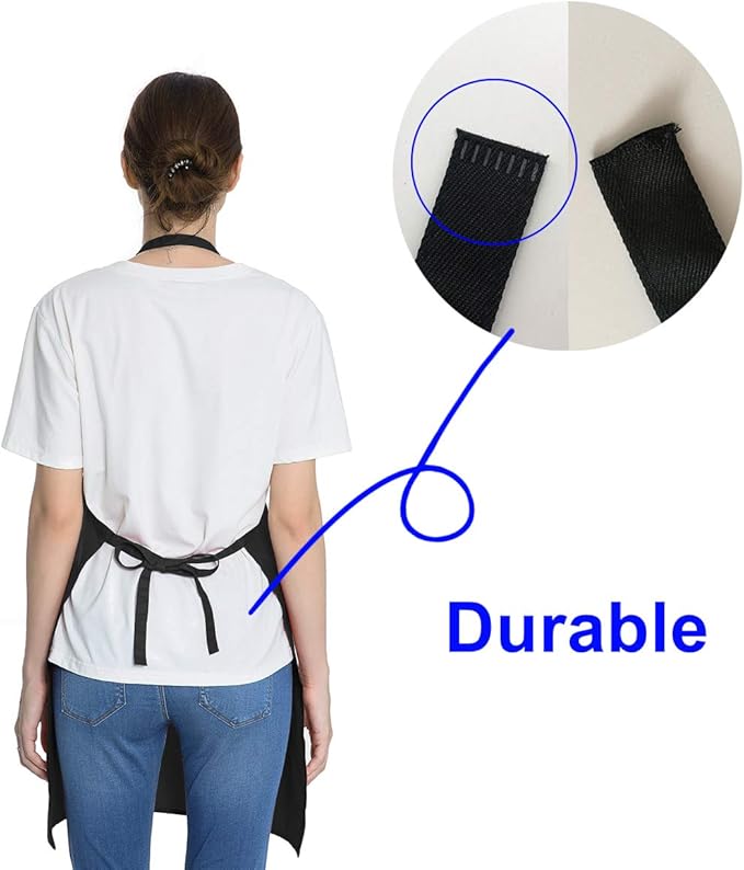 Black Apron with Pockets for Women Men Adult Chef, Set of 10 Bulk Kitchen Aprons for Cooking Baking Restaurant Painting DIY BBQ (10, Black)
